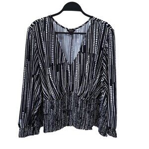 Maree Pour Toi Plus‎ Size 26 Black White Smocked Polka Dot Blouse Top NWT